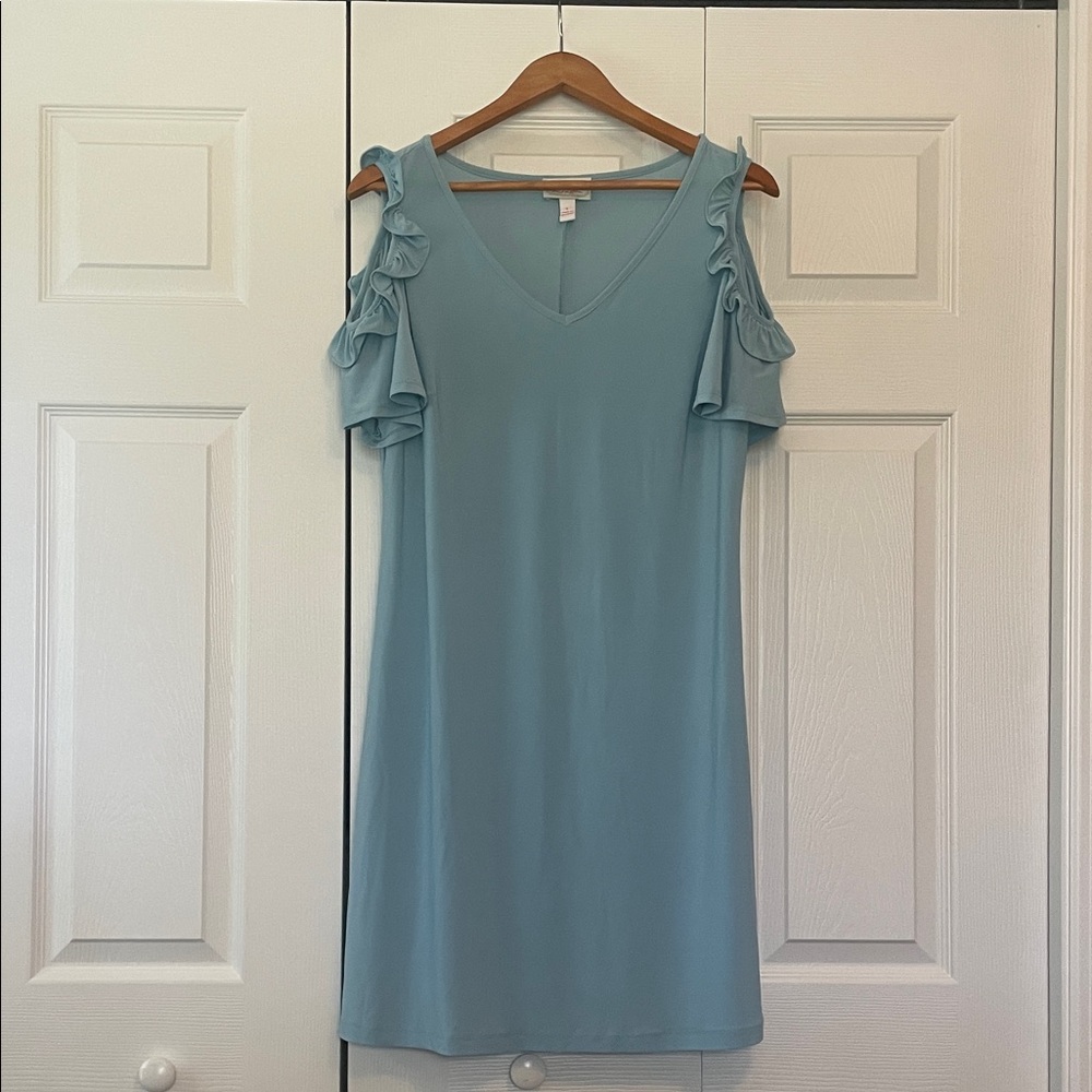 Chic Light Blue Ruffle Sleeve Mini Dress